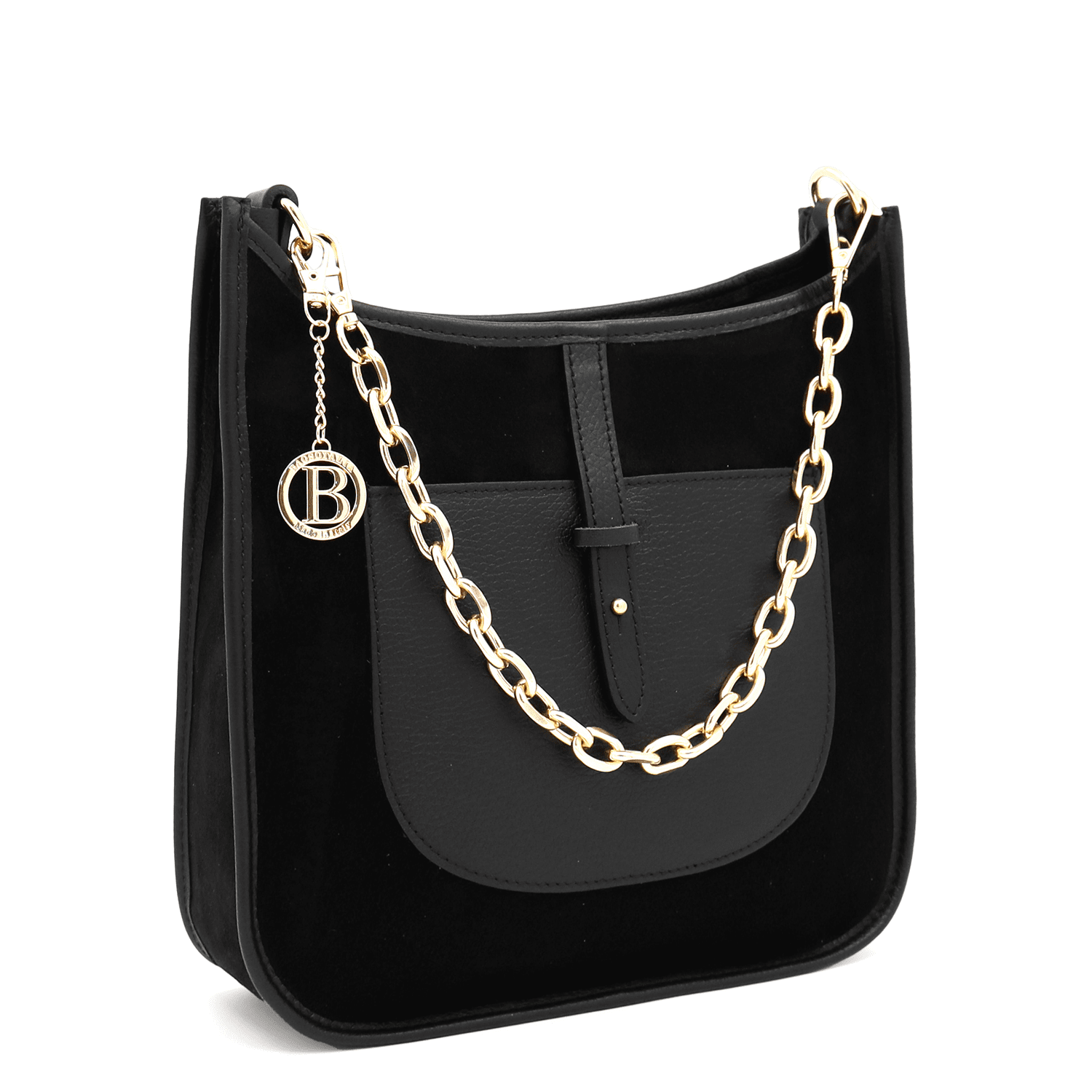 Дамска чанта от естествена кожа и велур с 2 дръжки Marisol - черна - Image 4